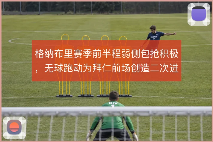 格纳布里赛季前半程弱侧包抢积极,无球跑动为拜仁前场创造二次进攻